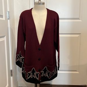 ☀Theomiles wool blend Cardigan Sweater Fleur de Lis Size M